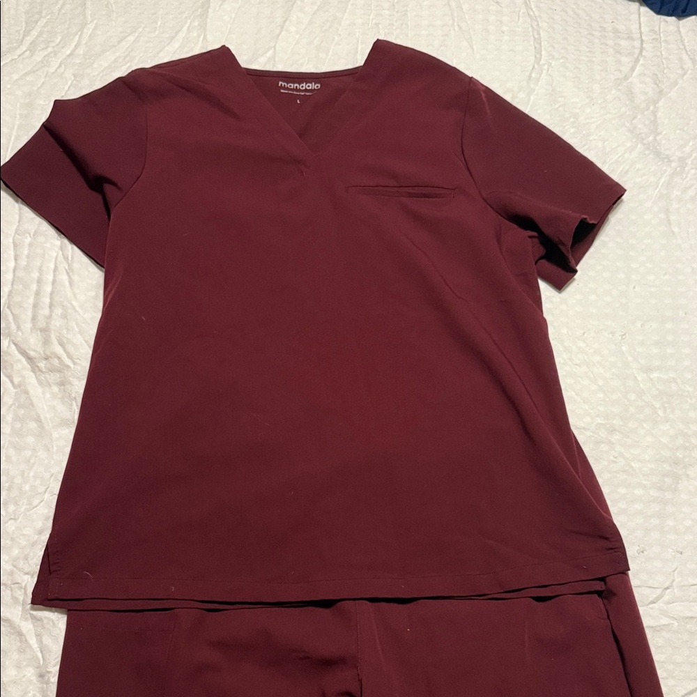 Mandala Women's Burgundy Scrub Top and Scrub pants